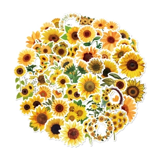 50 pieces of waterproof sunflower stickers for laptops, water bottles, and journals