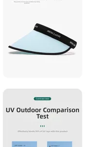 UV protection test showing 95% sun blockage on light blue wide brim sun visor hat