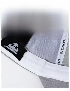 Detail of widened breathable grey sweatband and embroidered ribbon on the baseball cap