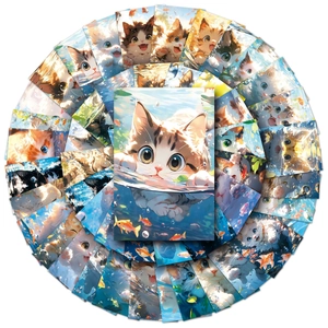 Dettaglio di vari simpatici adesivi per gatti con diversi motivi colorati di felini