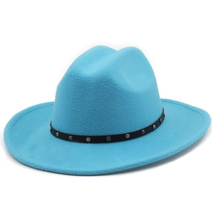 Teal wool western cowboy hat with studded leather band shown at a 45-degree angle