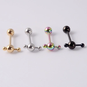 Stainless steel tongue rings in gold, silver, rainbow and black finishes set of four