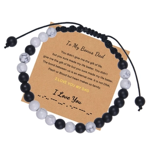 Bracelet code Morse avec perles noires mates et turquoise blanche pour cadeau de beau-père