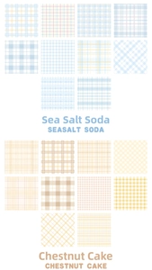 Macro view of Sea Salt Soda and Chestnut Cake grid pattern memo paper collection