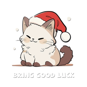 Christmas cat window sticker with Santa hat and Bring Good Luck text for holiday decor