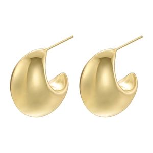 Detailed view of hollow teardrop earrings with high-polished 18K gold-plated finish