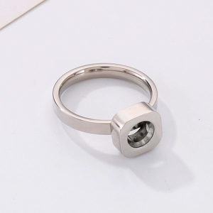 Minimalist square stainless steel ring in silver finish with industrial geometric design