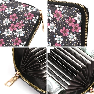 Slim floral accordion card holder with large capacity and gold zipper closure