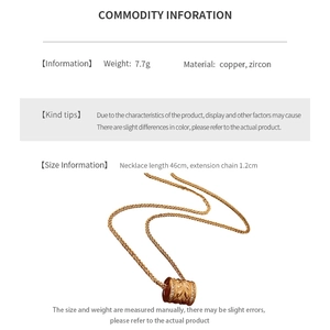 Technical specs for 24k gold-plated cylinder necklace with zircon floral pattern