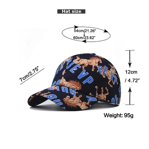 Diagramme détaillé de la casquette de baseball montrant le poids 95g et la taille 54-60cm