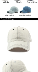 Detail view of five baseball cap colors with fine stitching and breathable eyelets