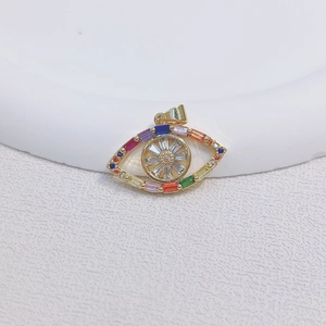 Golden eye-shaped pendant with multicolor cubic zirconia stones for DIY jewelry