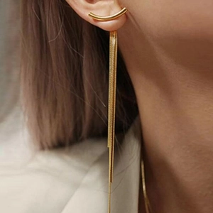 Long Tassel Dangle Earrings Stainless Steel Minimalist Snake Bone Chain Elegant Jewelry For Women Geometric Style