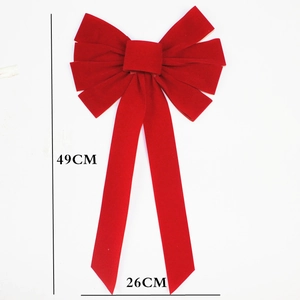Large red velvet Christmas bow decoration, handmade festive holiday ornament 49x26cm