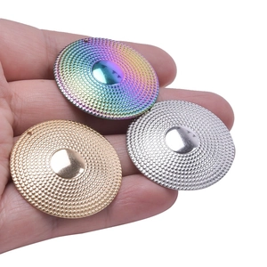 Polished round 18k gold and rainbow plated stainless steel textured pendants set