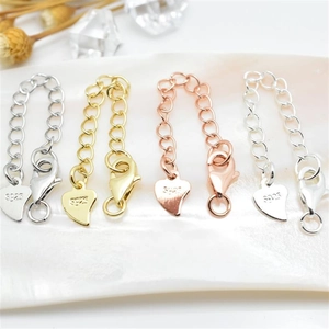 925 Sterling Silver Necklace Extension Chain With Lobster Clasp Heart Tag Extender For Jewelry Making DIY Bracelet