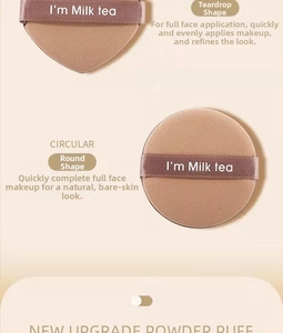Detail of teardrop and circular non-latex air cushion puffs for wet and dry makeup