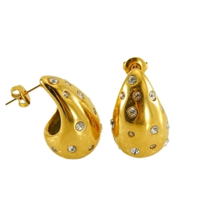 Chunky 18K gold teardrop earrings with sparkling crystals for a trendy geometric look