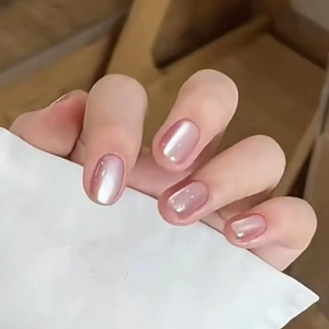 Unghie Finte Press On Cat Eye Rosa Trasparente Rimovibili Quadrate Lucentezza Perla Artificialta Cristallo Per Donne