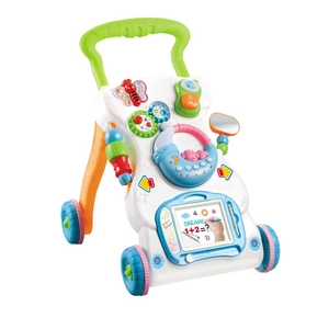 Multifunctional baby walker with adjustable speed, music panel, and built-in drawing board