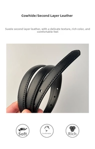 Detailed macro view of black split cowhide leather belt showing fine cross-grain texture