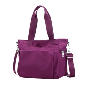 Purple nylon tote bag with adjustable strap and large capacity for daily casual use