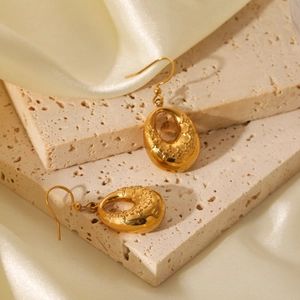 French palace style 18K gold-plated stainless steel earrings with vintage carved texture