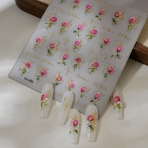 5D Embossed Nail Art Stickers Floral Rose Patterns Gold Silver Gilded Waterproof Romantic French Style Manicure Accessories