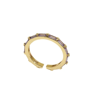 Elegance 14K gold plated open ring featuring rectangular purple zircon stones