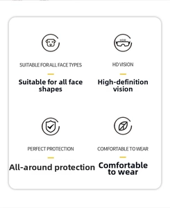 Detailed feature chart of UV protection dog goggles showing comfort and HDR vision