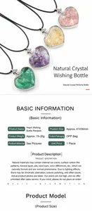 Detail showing heart-shaped natural crystal perfume bottle pendant with dimensions 41x36mm