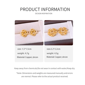 Detailed size and weight specs for gold plated zircon earrings with retro knot designs