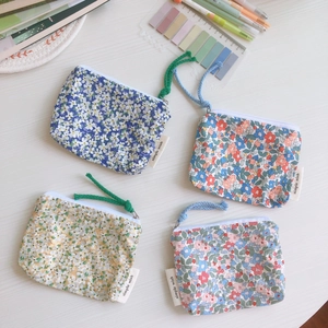Floral Cotton Canvas Mini Coin Purse Zipper Pouch For Earphone Lipstick Storage Portable Fresh Style Women