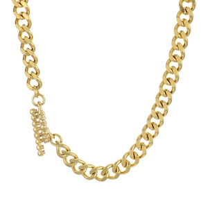 Golden titanium steel Cuban link chain necklace with a textured toggle clasp for men and women