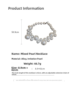 Detailed dimension guide for the chunky pearl necklace with adjustable chain length