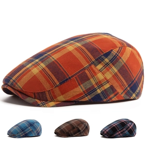 Vintage Plaid Flat Cap Cotton Tartan Beret Adjustable British Style Newsboy Ivy Hat For Men Women Casual Sunshade Outdoor