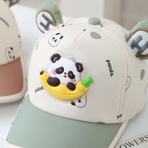 Cream and green kids baseball cap with 3D banana panda patch and cute ear detail