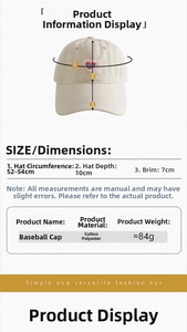 Detailed size chart for the cotton blend baseball cap showing 52-54cm circumference