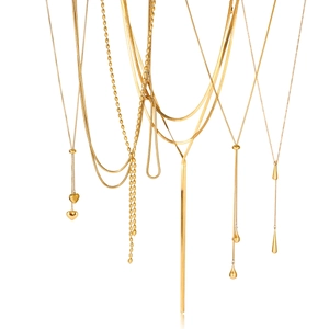 Elegant Stainless Steel Y Necklace Long Sweater Chain For Women Waterproof Hypoallergenic Heart Water Drop Pendant Jewelry