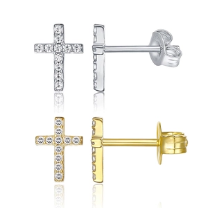Cross Stud Earrings 304 Stainless Steel Zircon Inlaid Minimalist Geometric Jewelry With Stainless Steel Earring Post