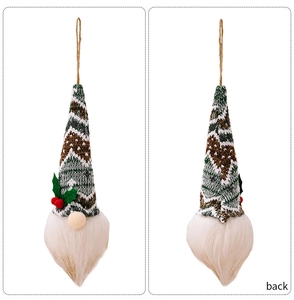 Detailed front and back view of a Nordic Christmas gnome hanging ornament with knit hat