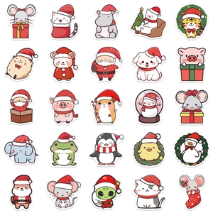 50 pieces of cartoon Christmas animal stickers for holiday gift decoration and waterproof DIY