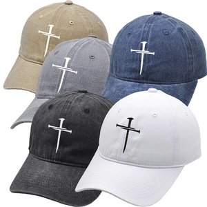 Vintage Washed Cotton Baseball Cap Men Women Distressed Cross Nail Embroidery Adjustable Outdoor Sun Hat Retro Dad Hat