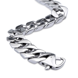 Bracelet gourmette classique en acier titane argenté poli avec fermoir mousqueton robuste
