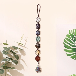 Handmade seven chakra natural stone wall hanging with polished crystals and tassel
