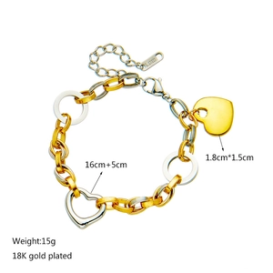 Two-tone 18K gold plated stainless steel heart link chain bracelet for women