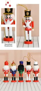 Close-up detail of 13cm wooden nutcracker soldiers with golden strings and sturdy base