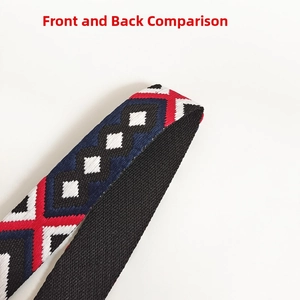 Detail view showing front geometric diamond pattern and black back texture of the bag strap