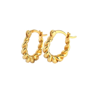 Retro s925 silver twisted rope U-shaped hoop earrings in vintage golden finish