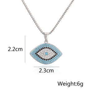Detail view of Evil Eye pendant necklace with dimensions 2.2cm and weight 6g info